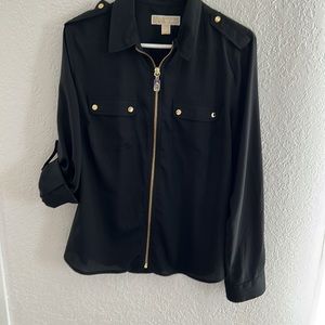 MICHEAL KORS Black Sheer Zip-Up Blouse